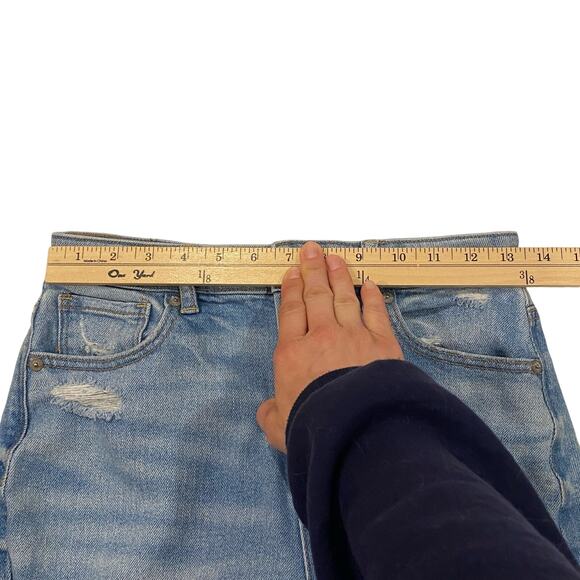 American Eagle Jeans Womens 2 Blue Mom Jean Stretch Thrashed Destroyed Hipster - Picture 8 of 11